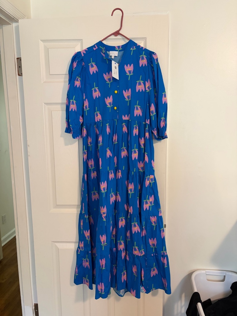 Karlie Blue Maxi Dress with Pink Floral Print